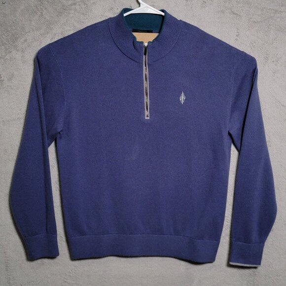 Greyson Golf Sweater Mens Size Large Blue Purple 1/4 Zip Pullover Wool Cashmere - Picture 1 of 12